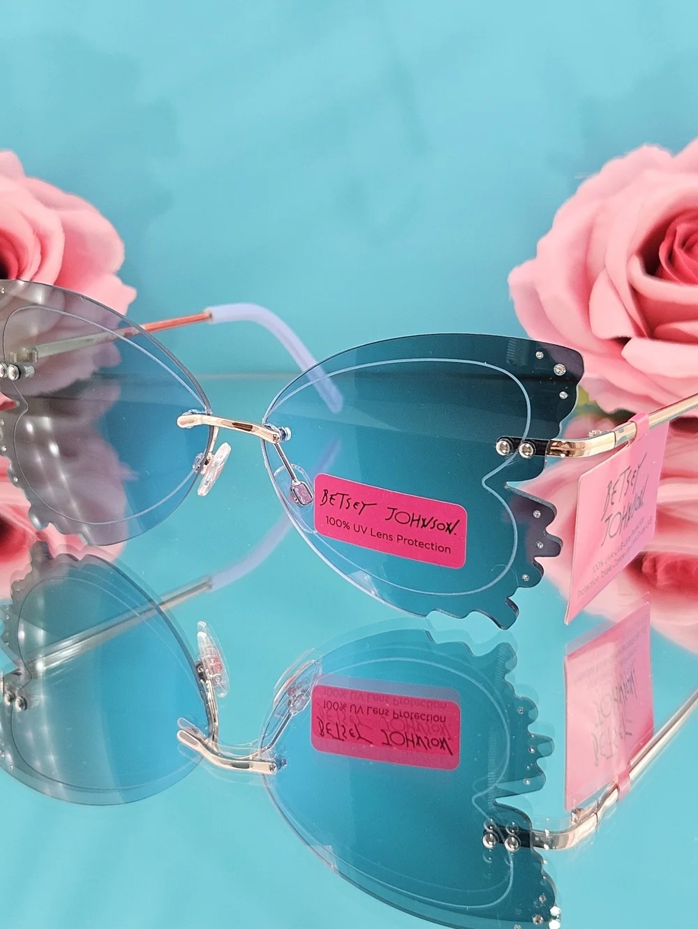 Betsey Johnson Sunglasses Blue Embellished Butterfly Sunglasses Vacation Novelty